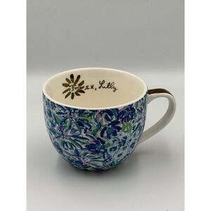 Lilly Pulitzer Hidden Lion Purple Blue Green Floral Coffee Mug Gold Handle